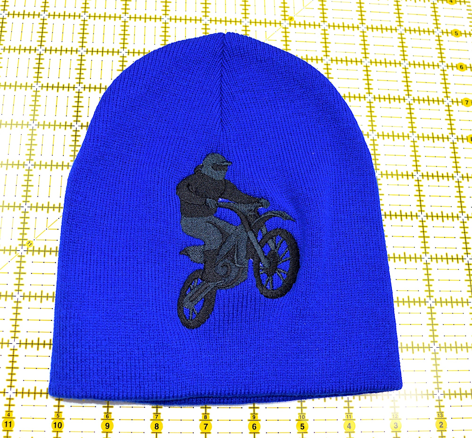 Bicycle Rider Embroidered Cuffless Beanie Hat