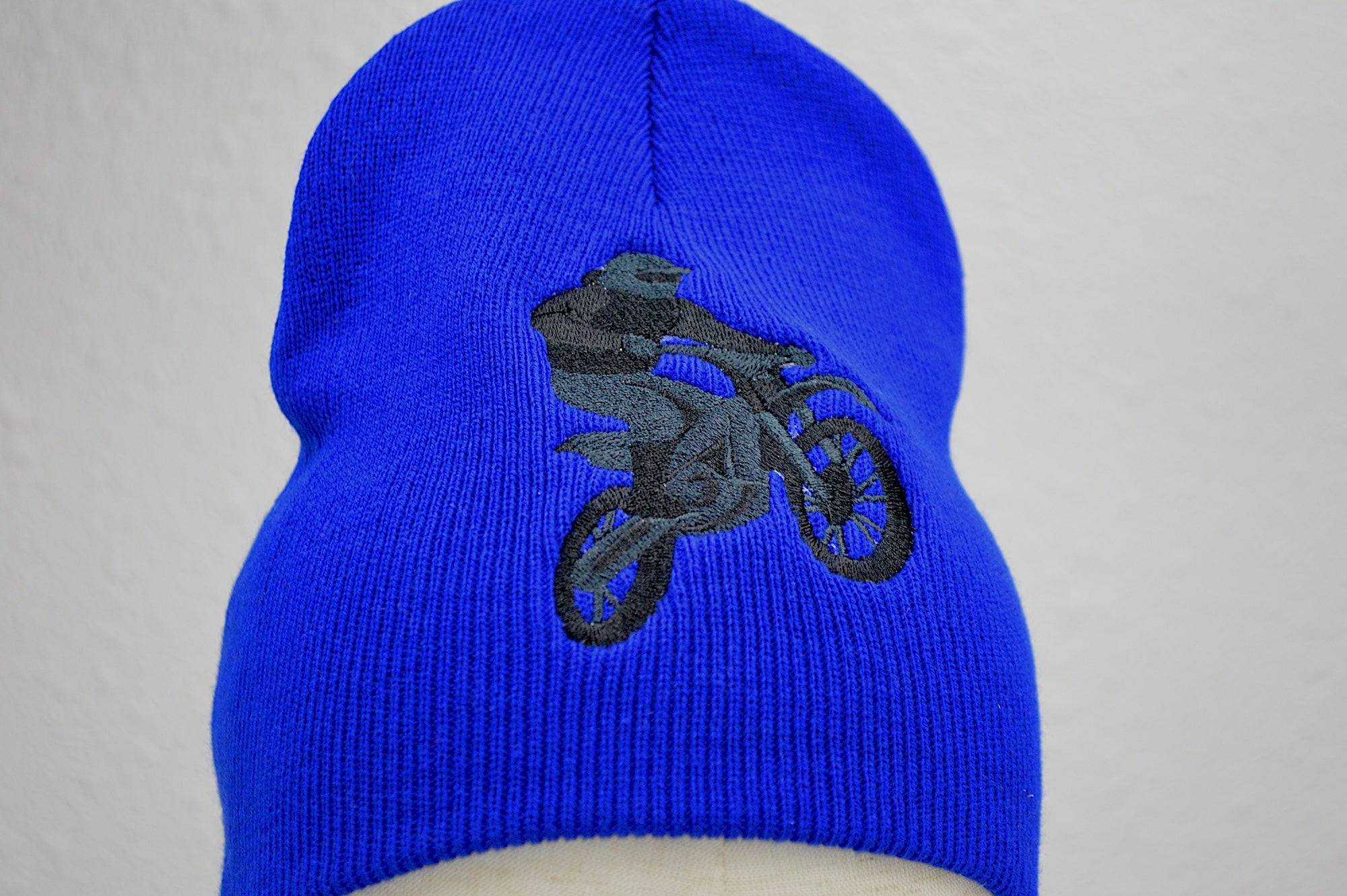 Bicycle Rider Embroidered Cuffless Beanie Hat