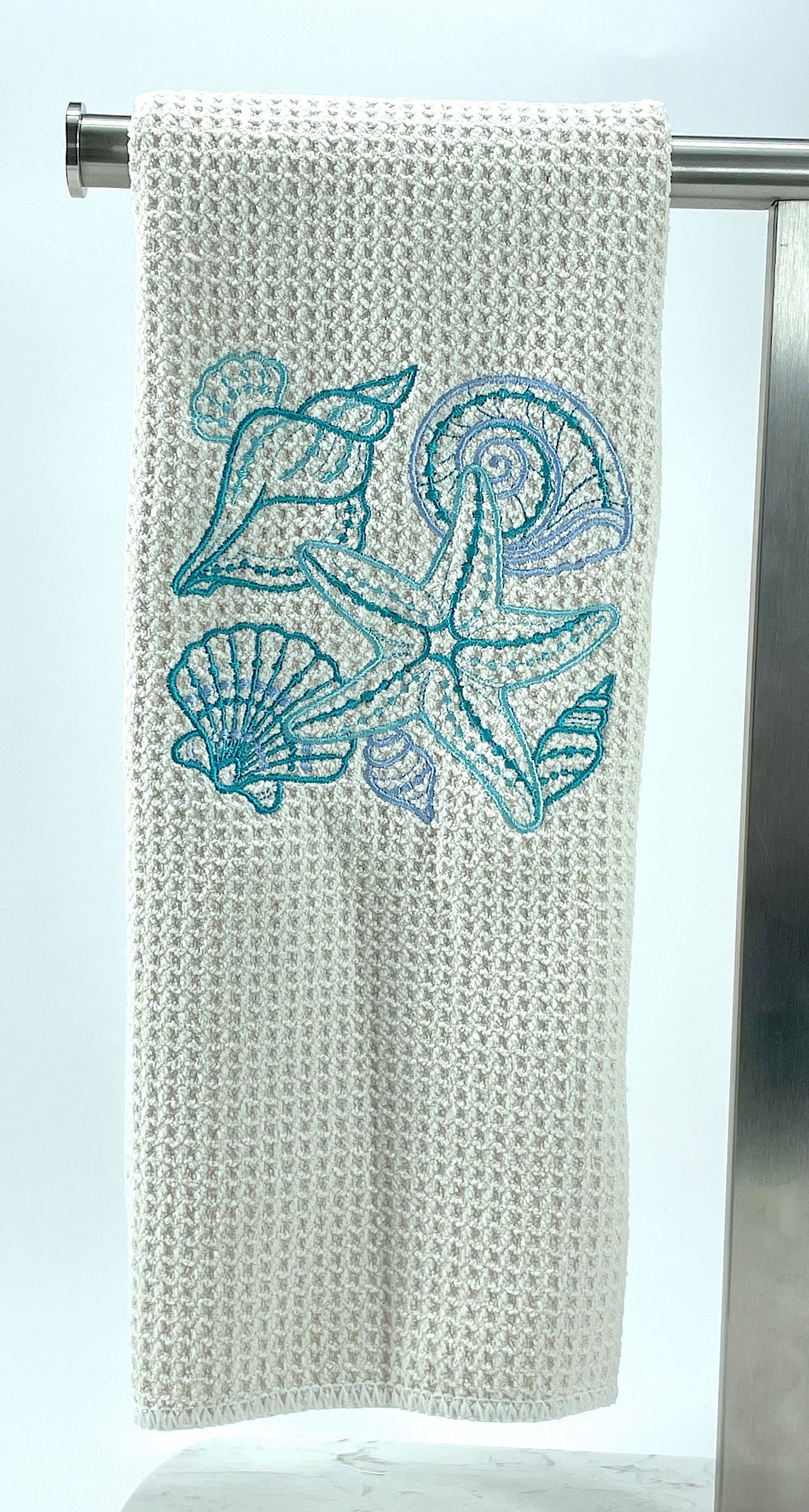 Seashell microfiber waffle weave hand towel