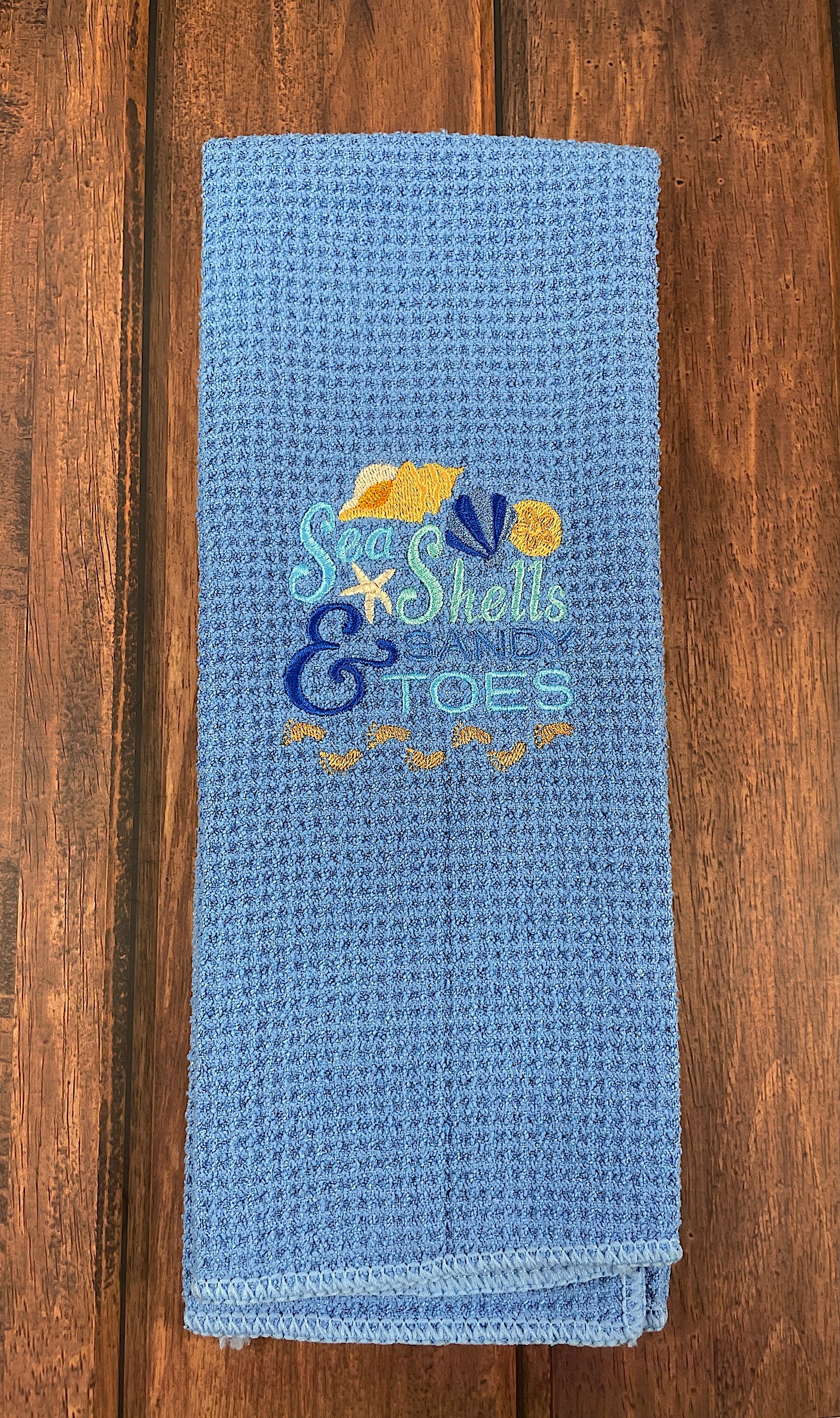Sea Shells & Sandy toes Nautical microfiber waffle weave hand towel