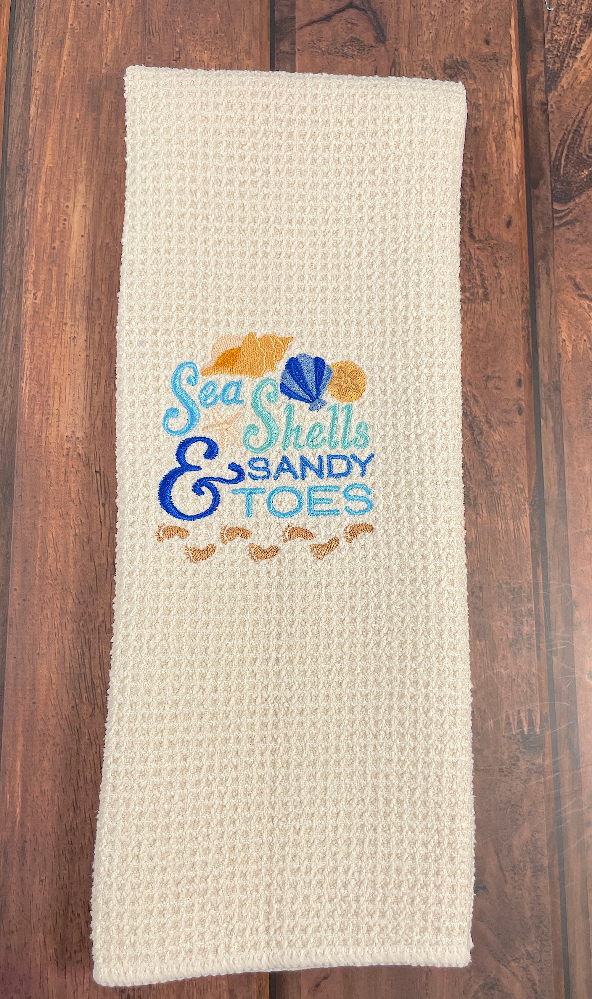 Sea Shells & Sandy toes Nautical microfiber waffle weave hand towel