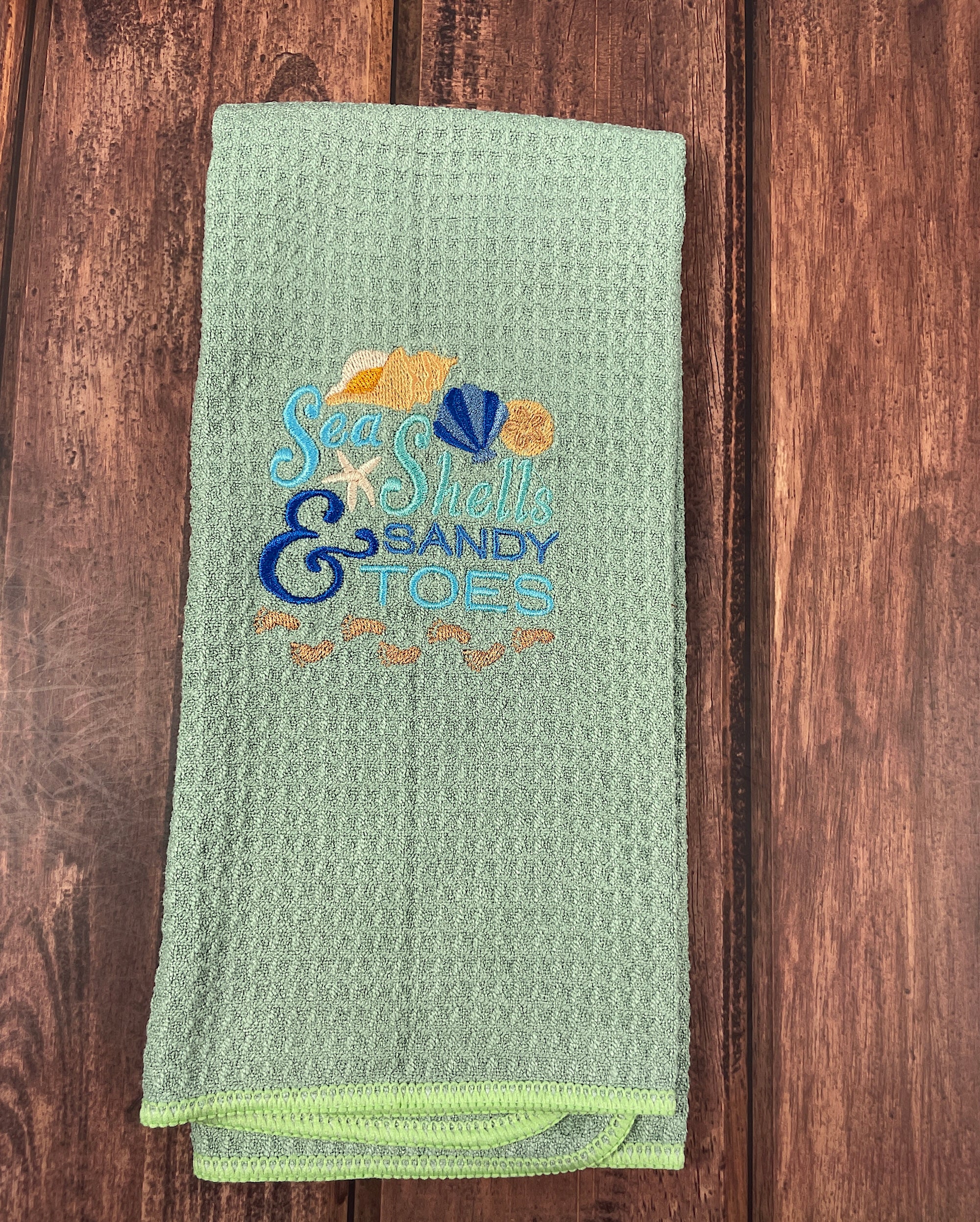 Sea Shells & Sandy toes Nautical microfiber waffle weave hand towel