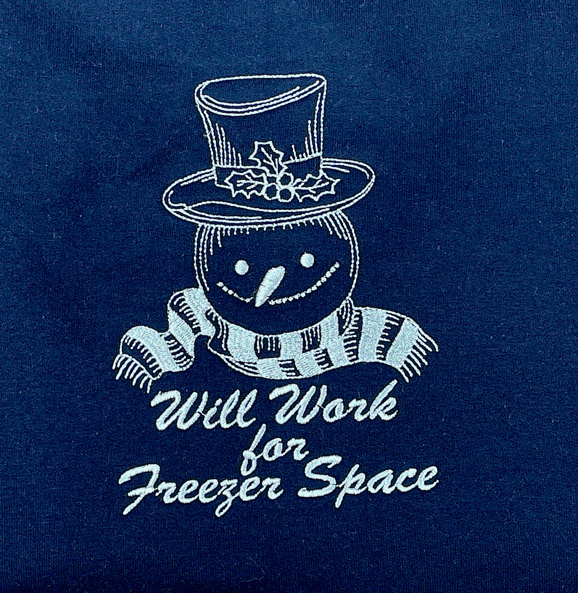 Will Work for Freezer Space Snowman Winter Sweatshirt